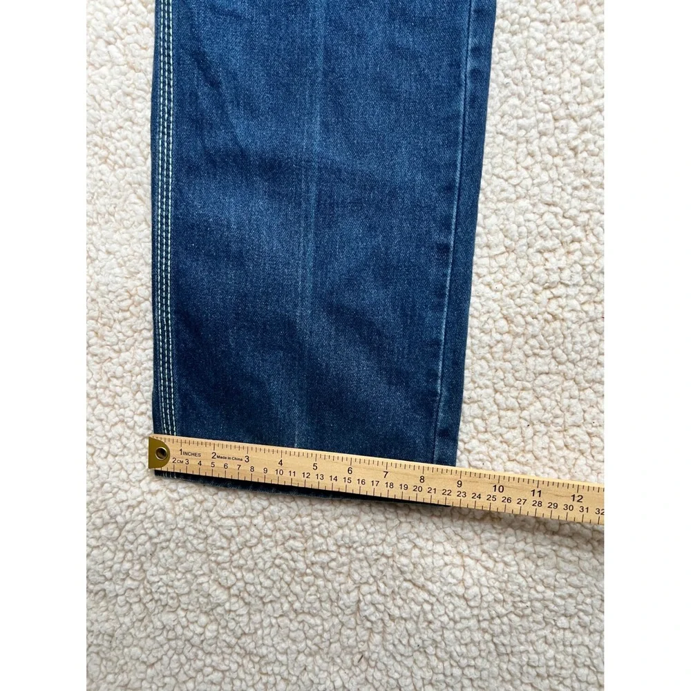 VTG 70s High Waisted Straight Leg Denim Jeans Dark Wash Contrast Stitch 32x33 - Picture 8 of 12